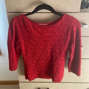 Avalin red top with brocade floral pattern